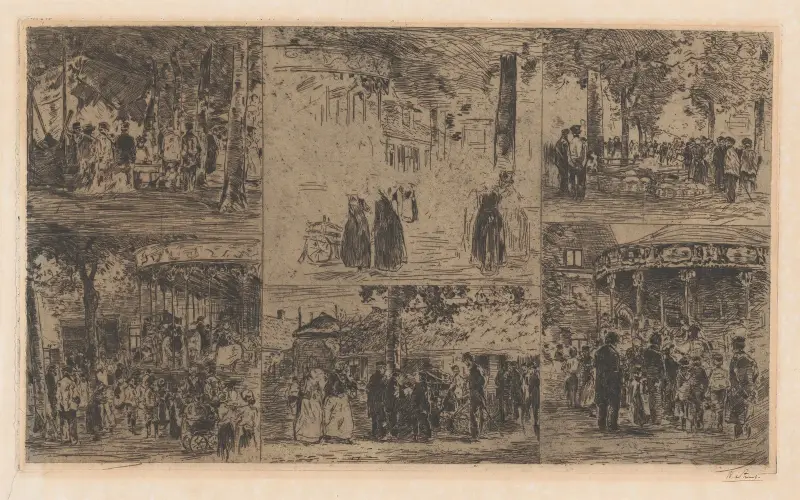 Zes schetsen van een marktdag en een dorpskermis av Willem de Zwart