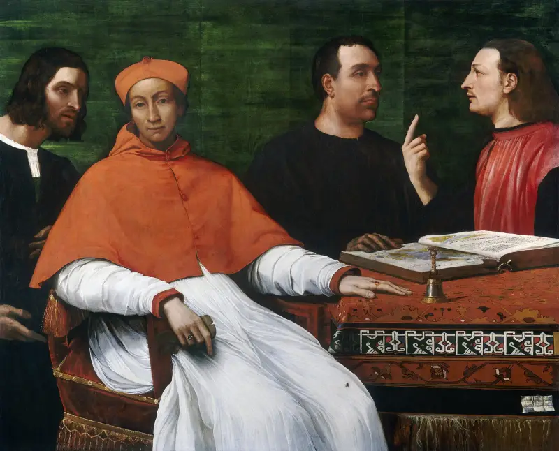 Cardinal Bandinello Sauli,His Secretary and Two Geographers av Sebastiano del Piombo