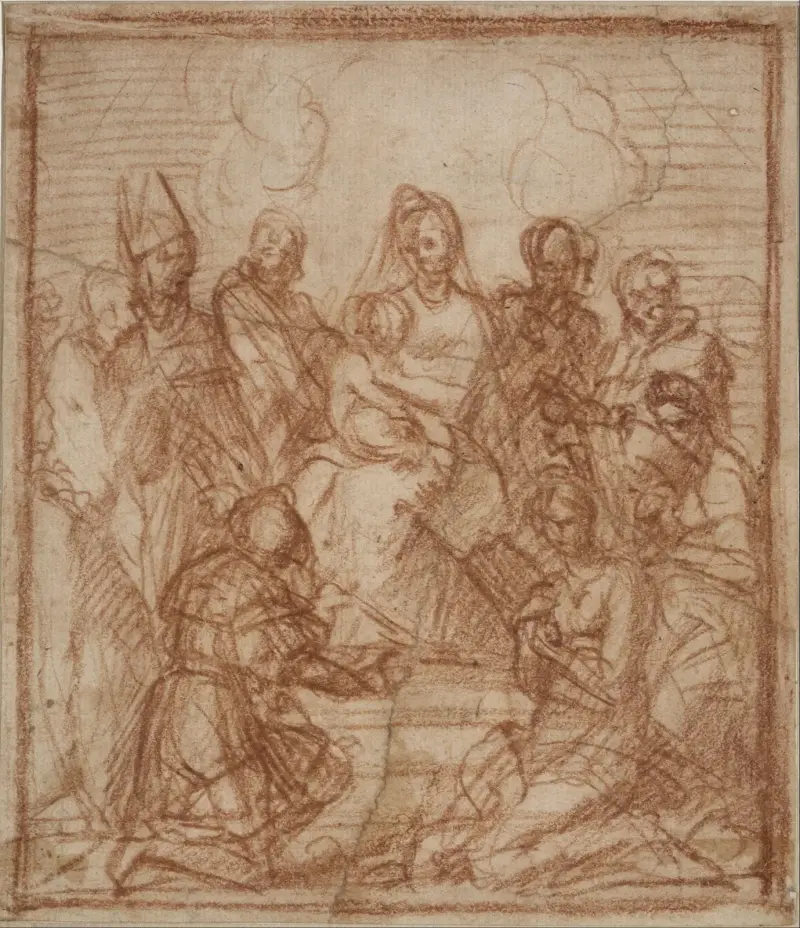 Enthroned Madonna with Child and eight saints av Andrea del Sarto