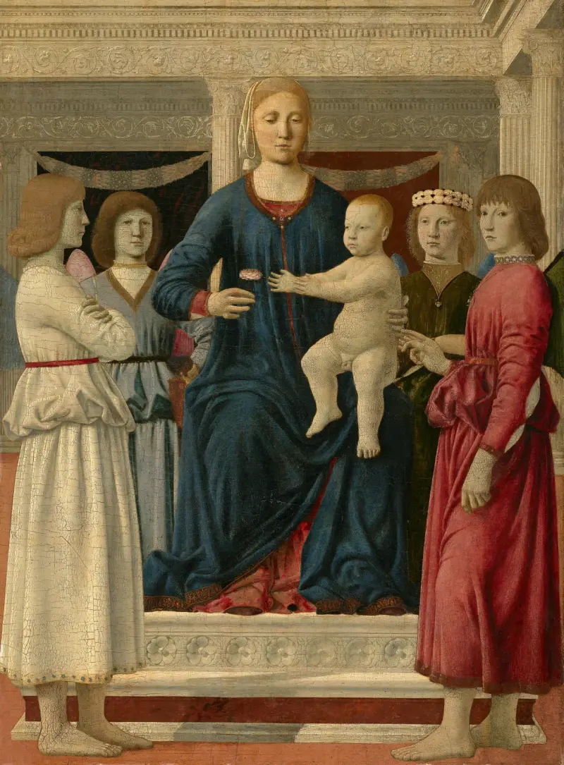 Virgin and child enthroned with four angels av Piero Della Francesca
