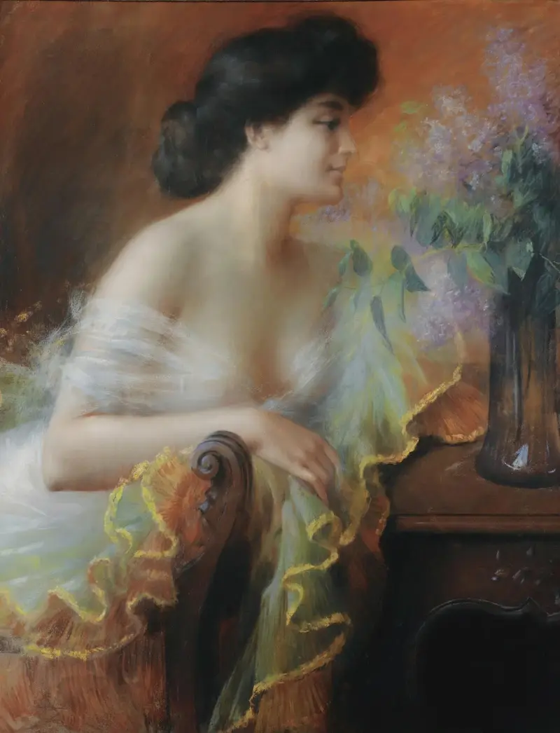 Femme au bouquet de lilas av Delphin Enjolras