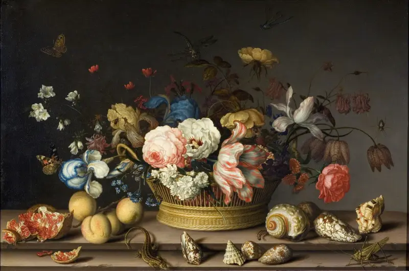 Still Life with a Basket of Flowers av Balthasar van der Ast