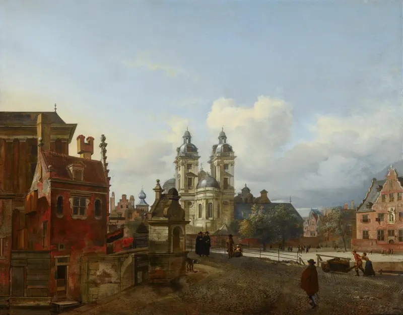 The Church of St Andrew in Düsseldorf av Jan van der Heyden
