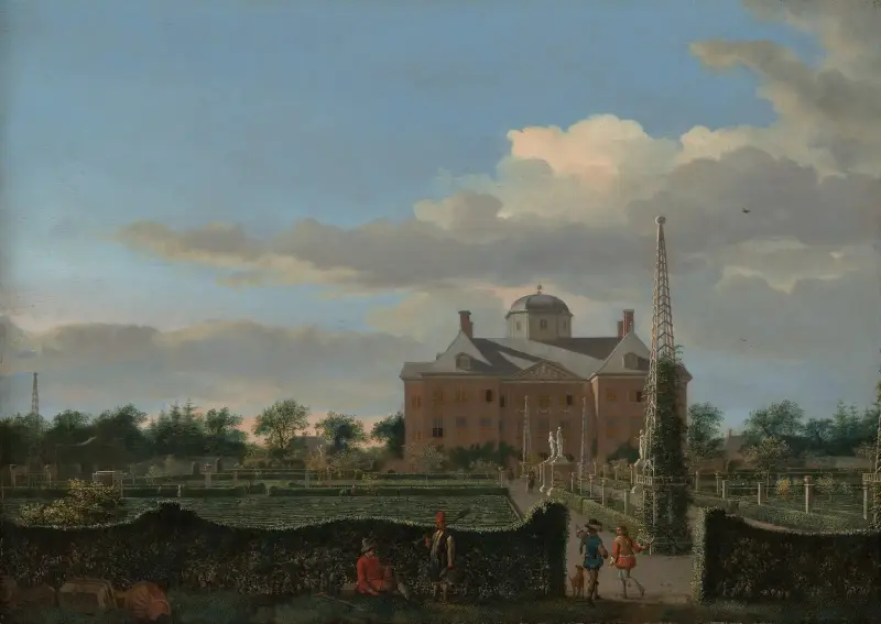 Huis ten Bosch in Den Haag und sein formaler Garten (Blick von Süden), 1668 – Nr. 1 von Jan van der Heyden