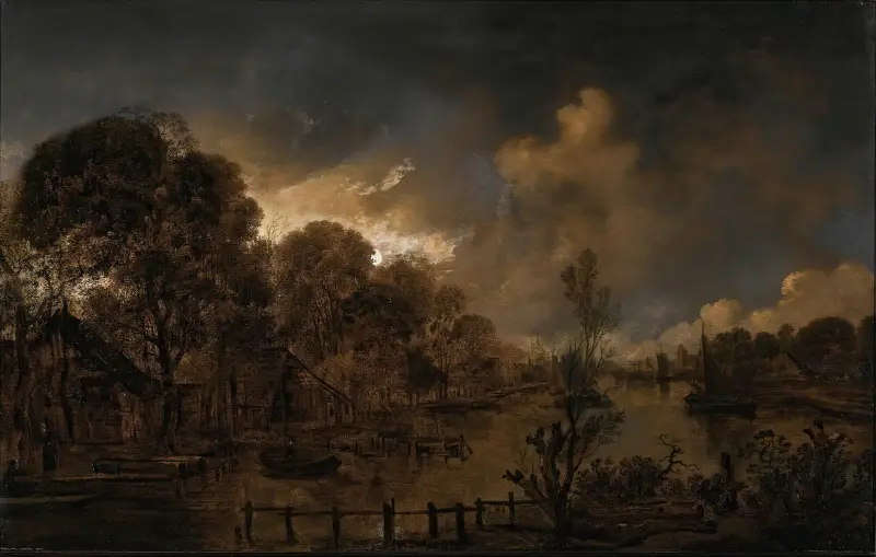 En kanal i månsken av Aert van der Neer