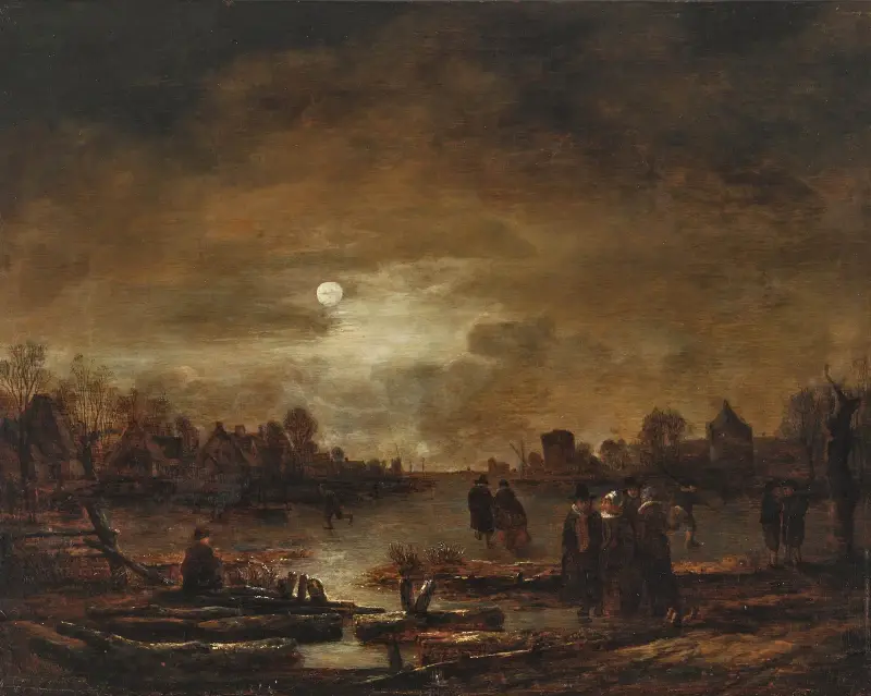 Měsíční krajina u řeky, Aert van der Neer