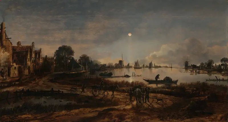 Pohled na řeku za měsíčního svitu, Aert van der Neer