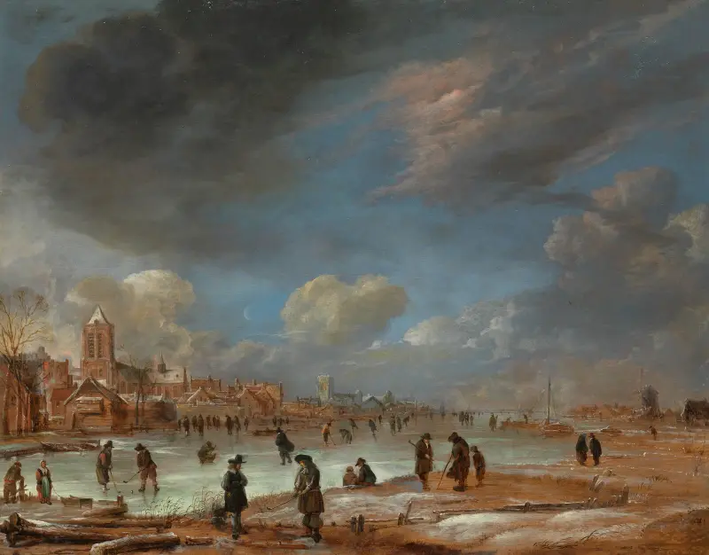 Winter Landscape near a Town with Kolf Players av Aert van der Neer