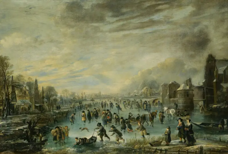 Winterlandschaft mit Schlittschuhläufern von Aert van der Neer