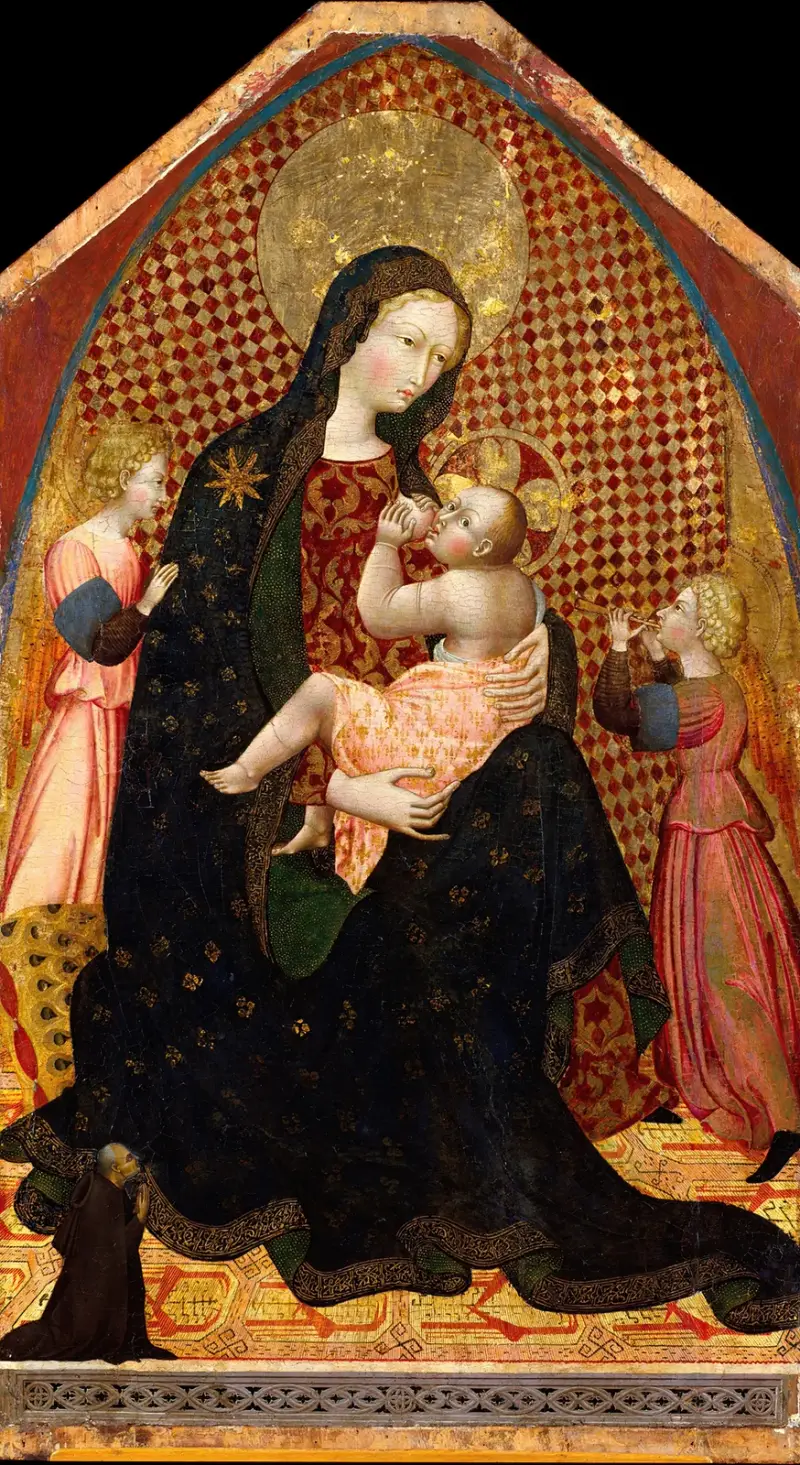 Madonna and Child with Two Angels and a Donor av Giovanni di Paolo