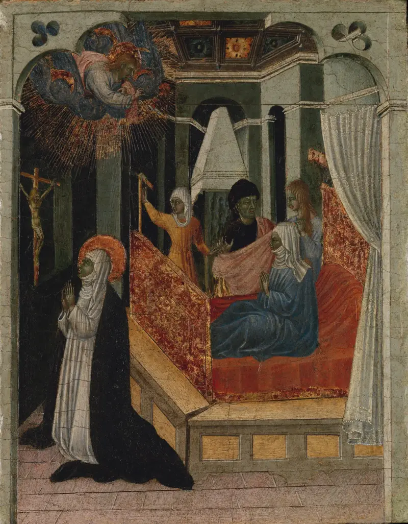 Saint Catherine of Siena Beseeching Christ to Resuscitate Her Mother av Giovanni di Paolo