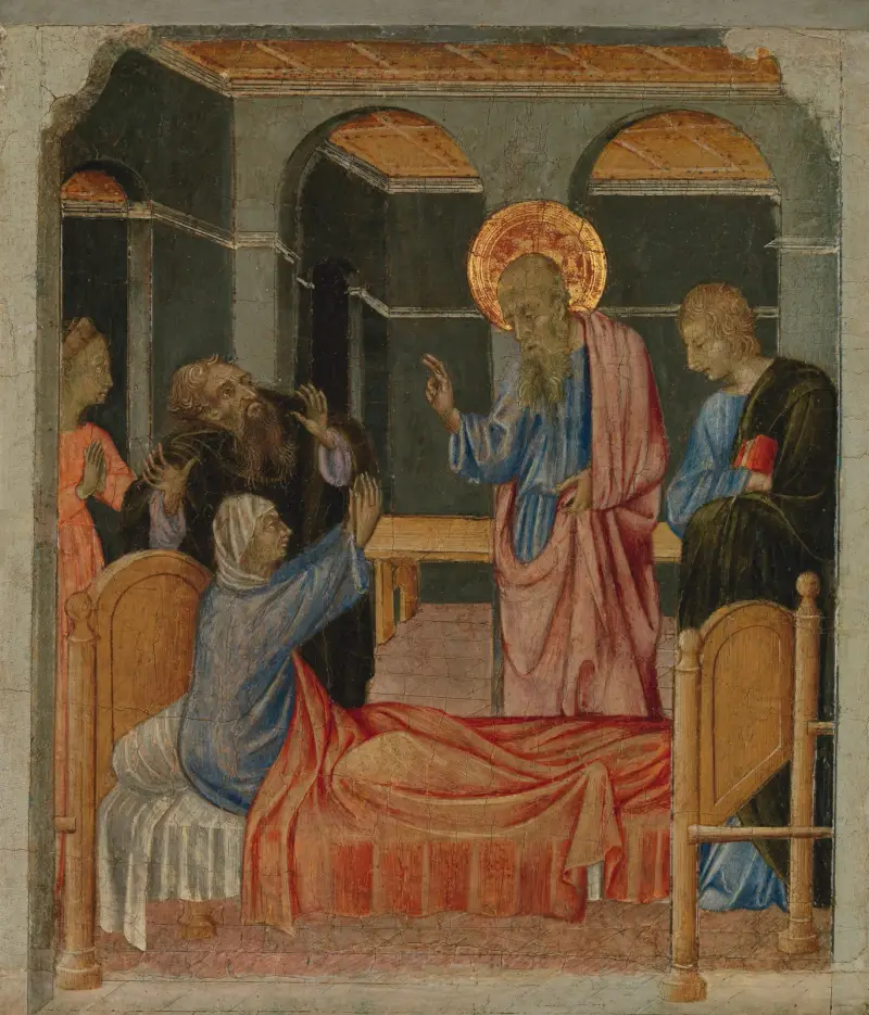 Saint John the Evangelist Raises Drusiana av Giovanni di Paolo