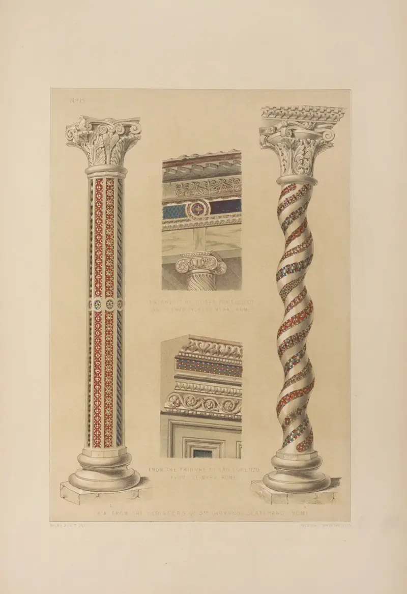 A. A. Aus den Kreuzgängen von San Giovanni in Laterano, Rom; Architrav des Portikus von San Lorenzo fuori le Mura, Rom von Matthew Digby Wyatt