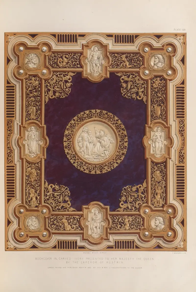 Bucheinband aus geschnitztem Elfenbein, Ihrer Majestät der Königin vom Kaiser von Österreich überreicht von Matthew Digby Wyatt