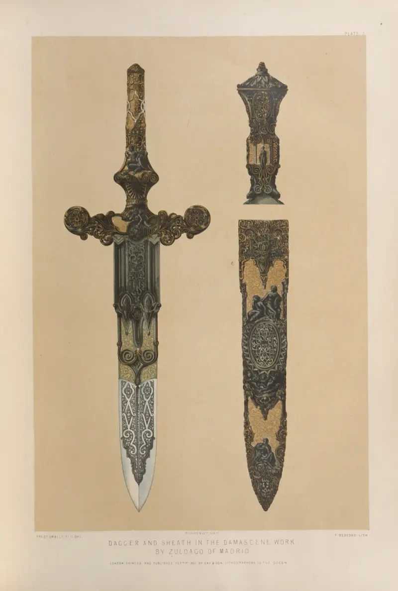 Dagger and sheath in the Damascene work, by Zuloago of Madrid av Matthew Digby Wyatt