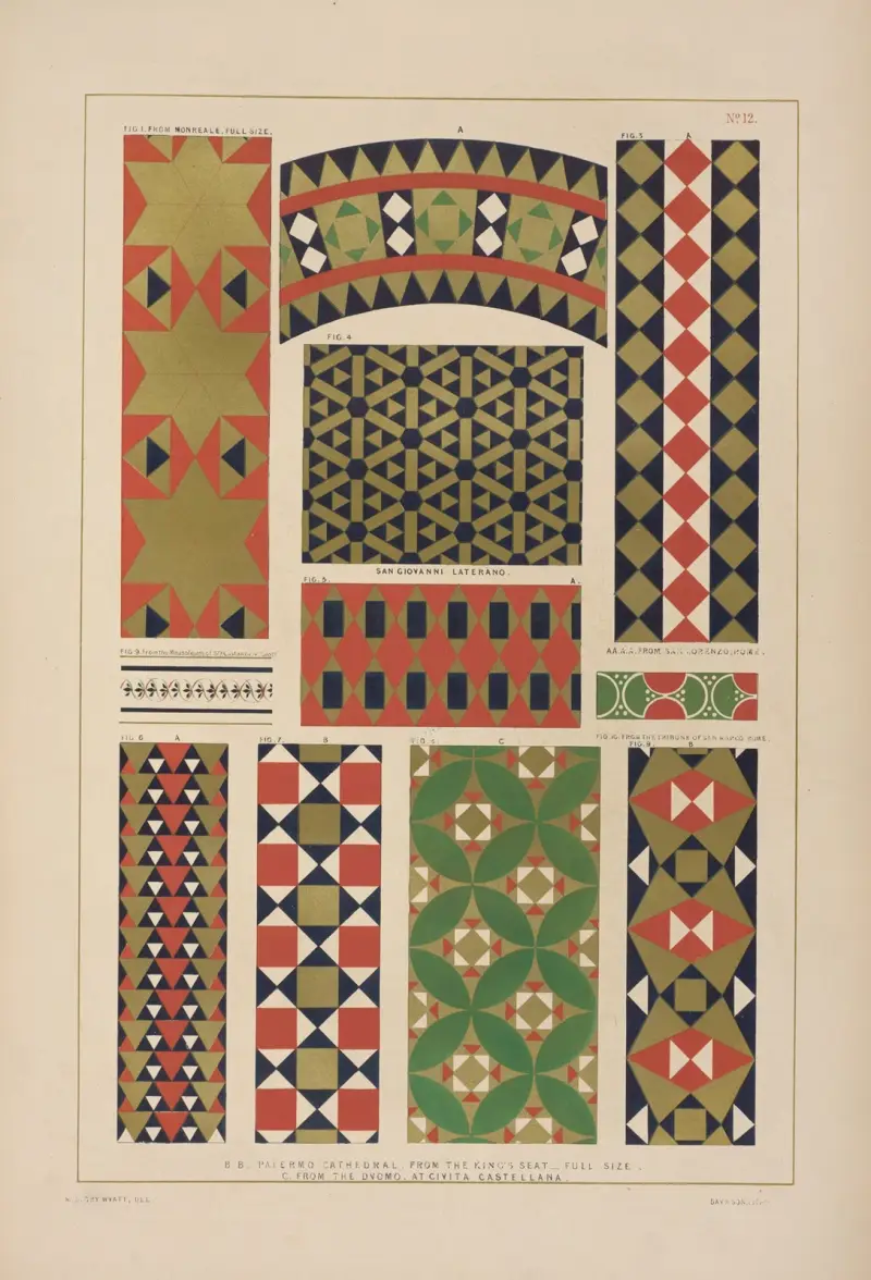 Fig. 1. From Monreale; Figs. [2.] A, 3.A, 4.A, 5.A, 6.A Palermo Cathedral, from the King’s seat av Matthew Digby Wyatt