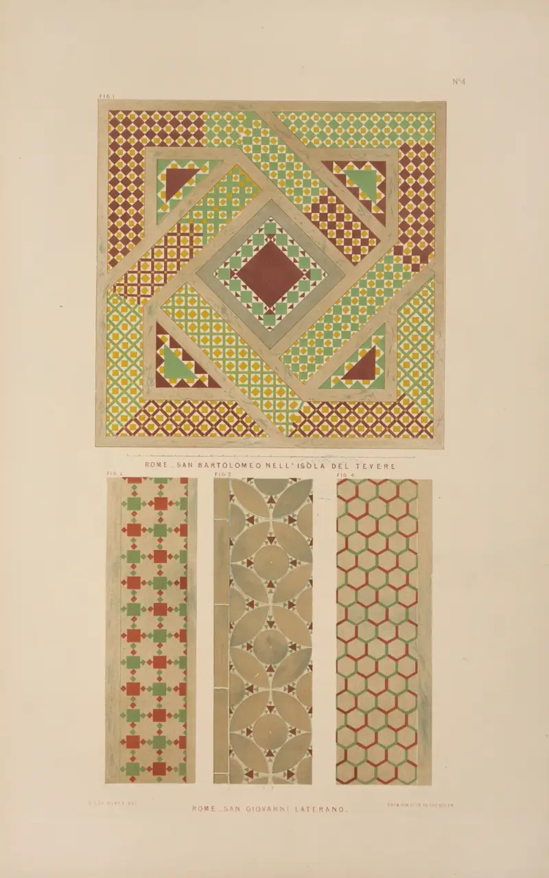 Fig. 1. Rom, San Bartolomeo på Tiberön; Fig. 2, 3 och 4. Rom, San Giovanni Laterano av Matthew Digby Wyatt