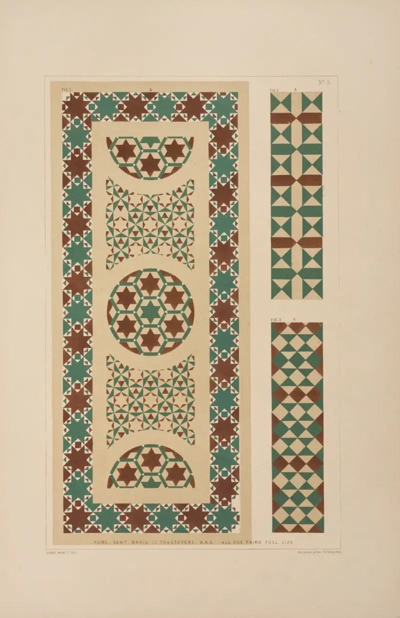 Fig. 1 A., Fig. 2 A. och Fig. 3 A. Rom, Santa Maria in Trastevere. A.A.A. Alla i en tredjedels naturlig storlek. av Matthew Digby Wyatt