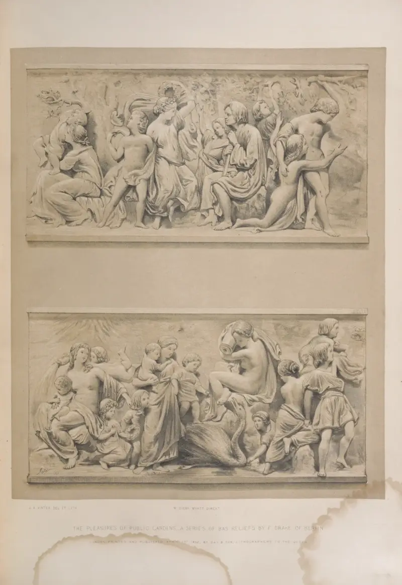 Die Freuden öffentlicher Gärten – eine Serie von Basreliefs von Matthew Digby Wyatt