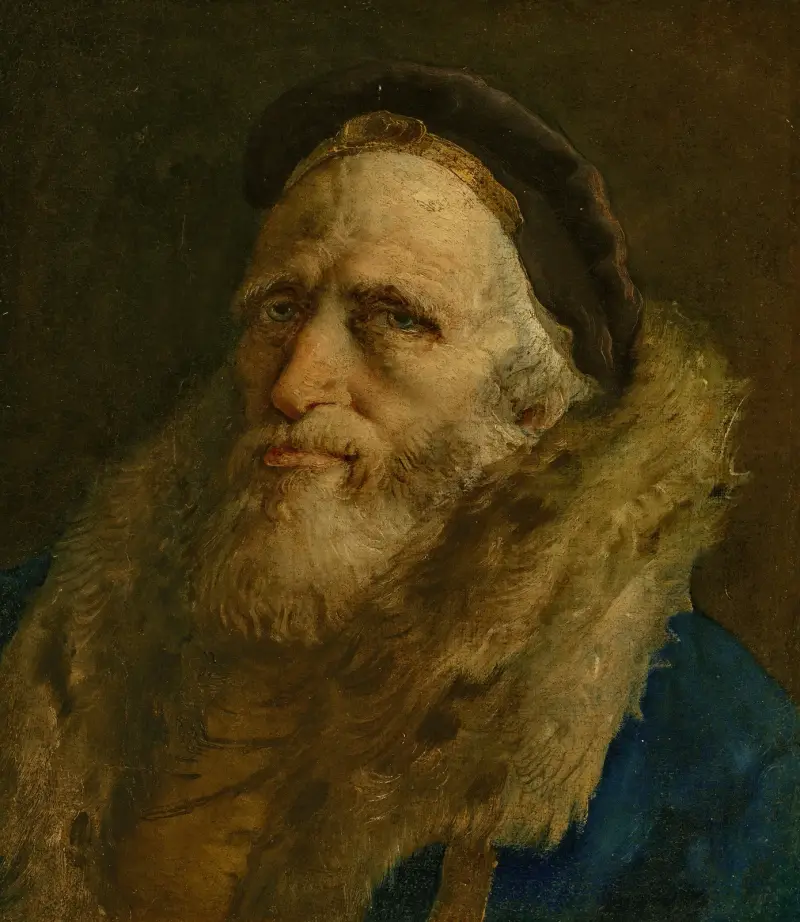 Skäggig man i pälskantad rock av Giovanni Domenico Tiepolo