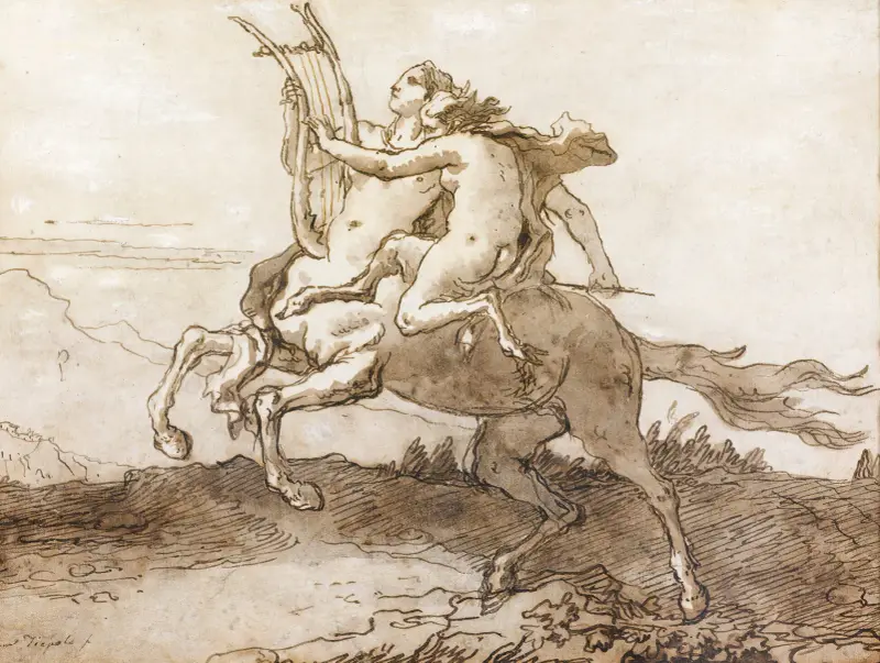 En kentaur med lyra, galopperande med en kvinnlig faun av Giovanni Domenico Tiepolo