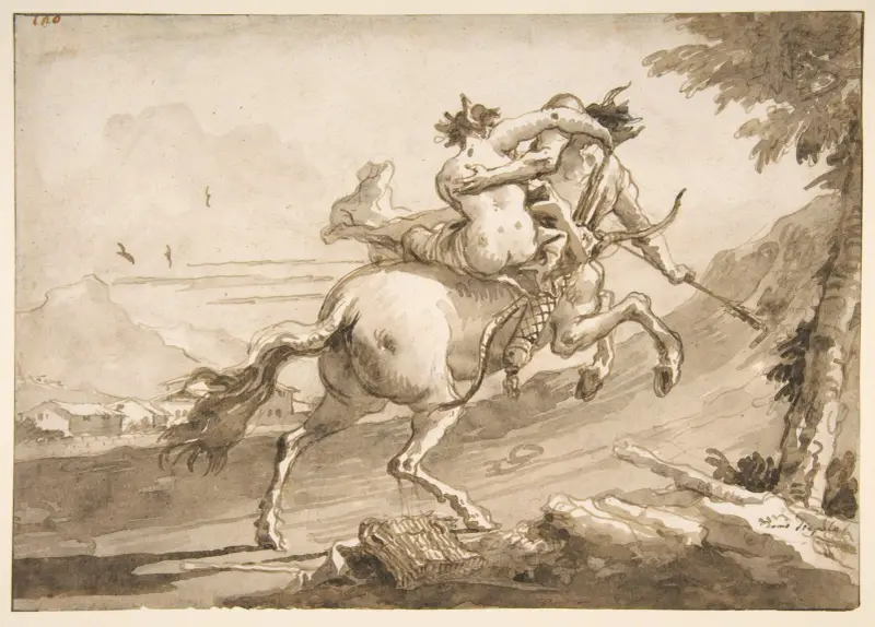 Bakifrån: en kentaur bortför en satyrinna av Giovanni Domenico Tiepolo