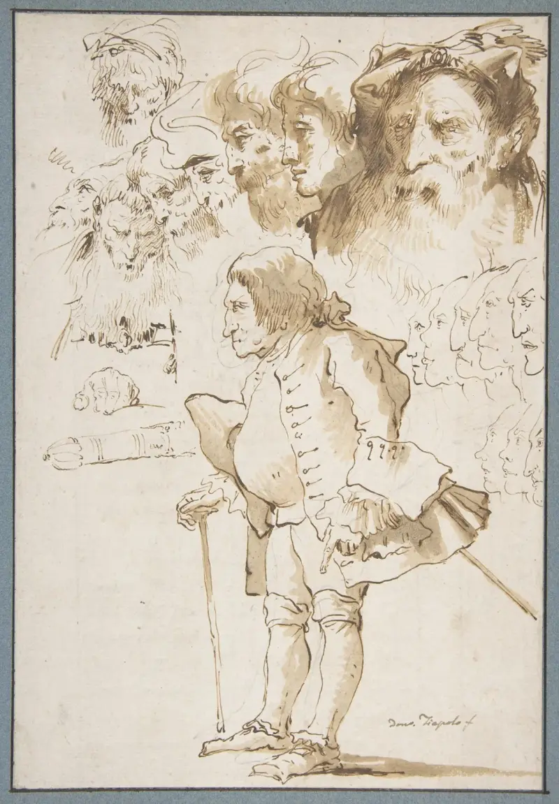 Caricature of a Gentleman and Other Studies av Giovanni Domenico Tiepolo
