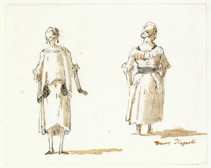 Karikaty av två kvinnor sedda bakifrån av Giovanni Domenico Tiepolo