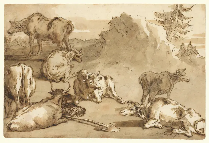 Boskap i landskap av Giovanni Domenico Tiepolo