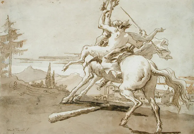 Kentaur gripen i flykten, en kvinnlig faun på hans rygg av Giovanni Domenico Tiepolo