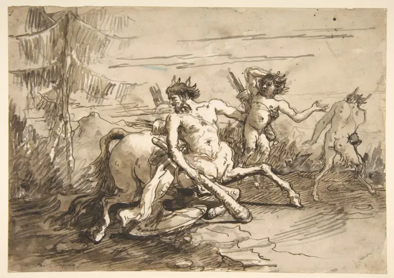 Kentaur med klubba och två satyrer av Giovanni Domenico Tiepolo