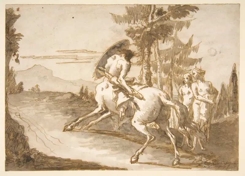 Kentaur med sköld och två satyrer av Giovanni Domenico Tiepolo