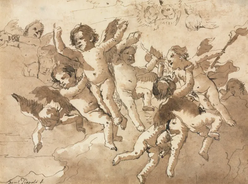 Cupid in the Clouds with Attendant Cherubs av Giovanni Domenico Tiepolo