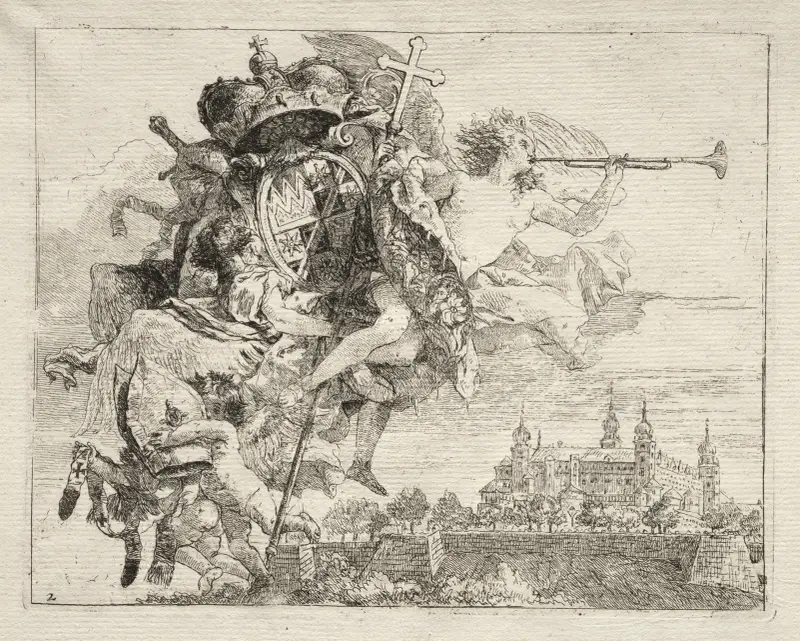 Dedication with Winged Figure of Fame bearing the Arms of the Prince-Bishop of Wurzburg av Giovanni Domenico Tiepolo