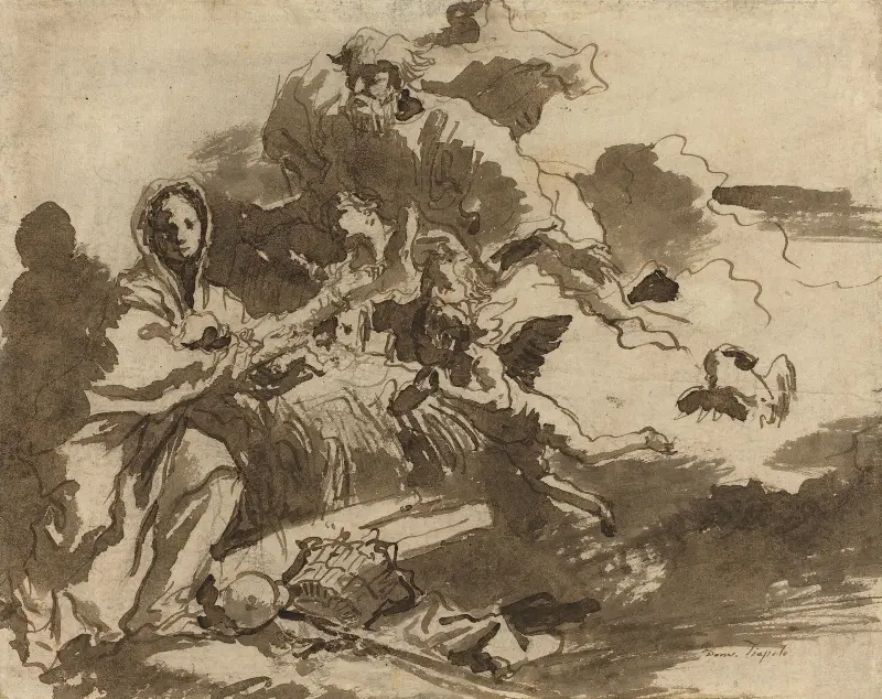 Gud Fadern och änglar som tillber Madonnan och barnet (recto) av Giovanni Domenico Tiepolo