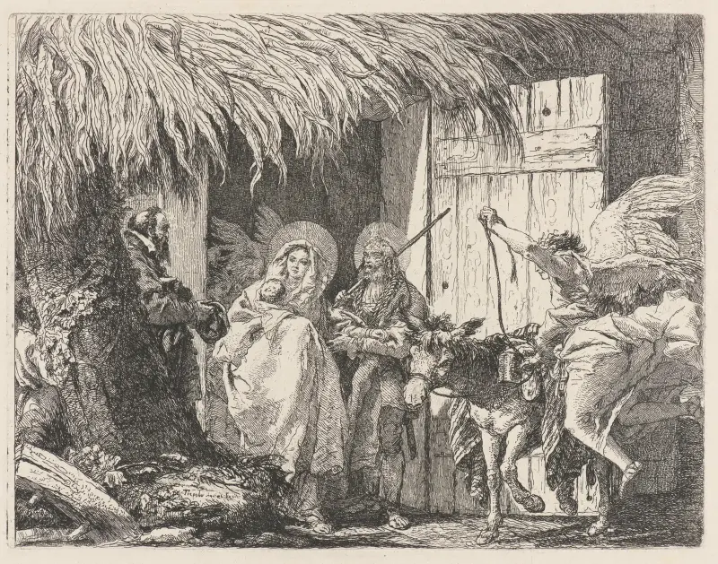 Josef och Maria gör sig redo att lämna av Giovanni Domenico Tiepolo