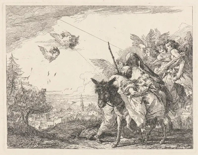 Josef stående, tillber barnet av Giovanni Domenico Tiepolo