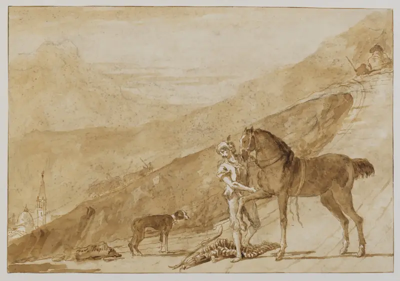 Landskap med häst hållen av en page av Giovanni Domenico Tiepolo