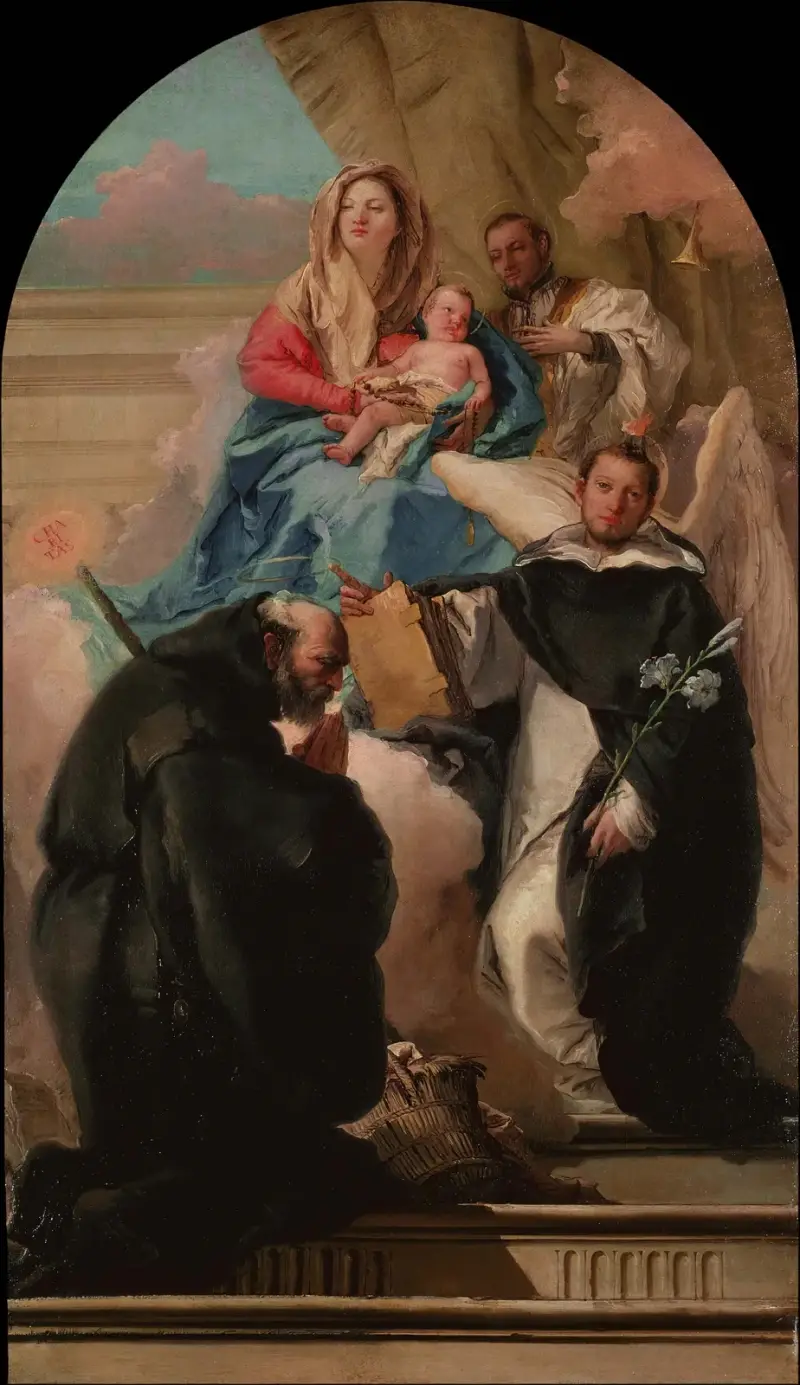 Madonna med barnet och tre helgon av Giovanni Domenico Tiepolo