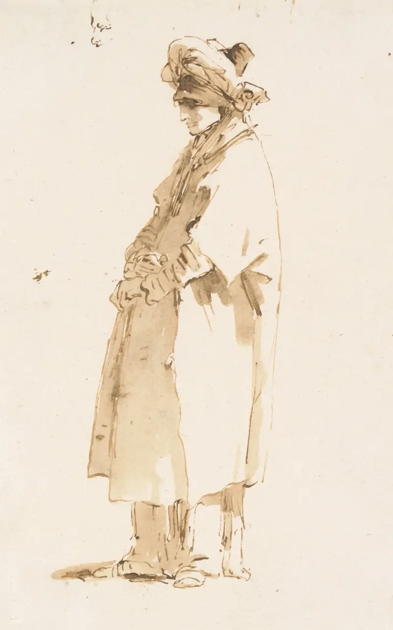 Man med en utsmyckad huvudbonad, vänd åt vänster av Giovanni Domenico Tiepolo
