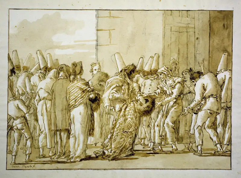 Punchinella’s Father Brings Home His Bride av Giovanni Domenico Tiepolo