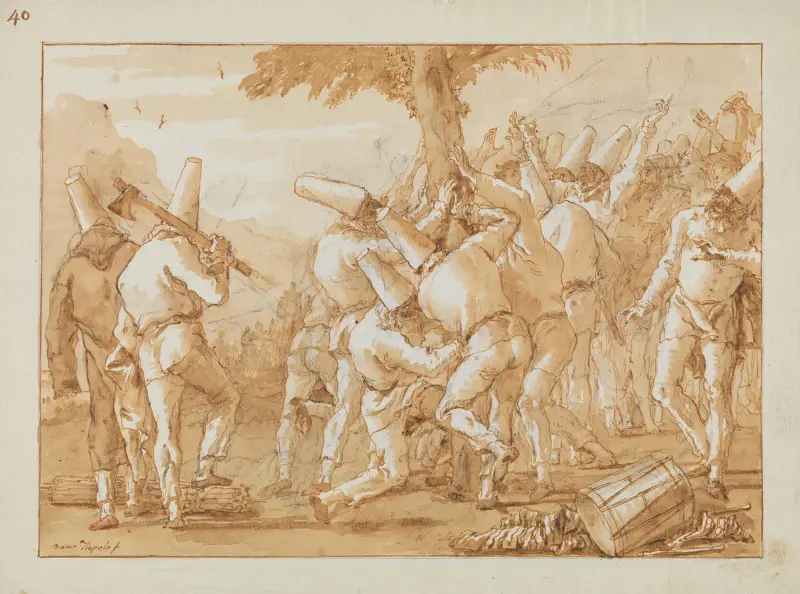 Punchinello fäller (eller planterar) ett träd av Giovanni Domenico Tiepolo