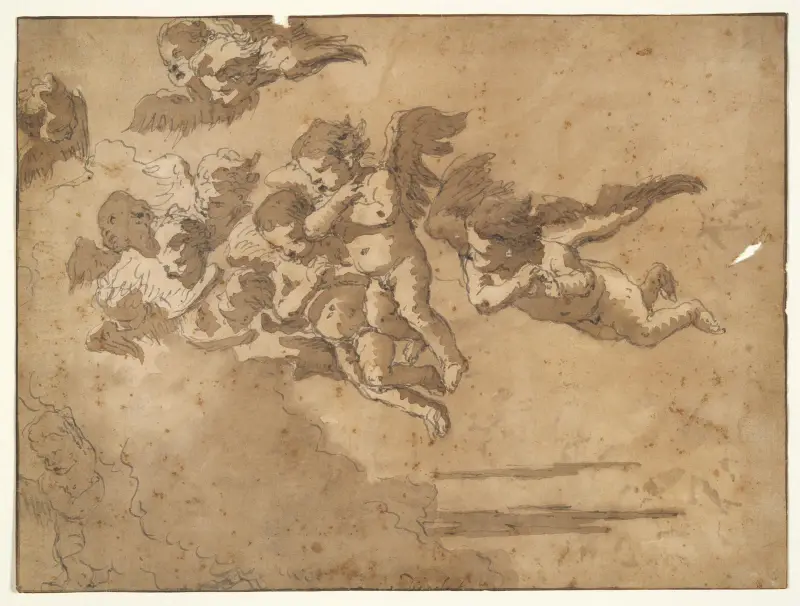 Putti flyger i moln av Giovanni Domenico Tiepolo