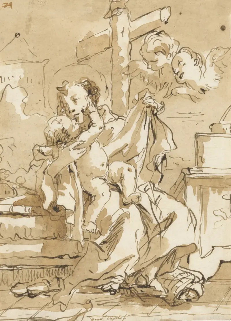 Sankt Antonius av Padua med Kristusbarnet, i en interiör av Giovanni Domenico Tiepolo
