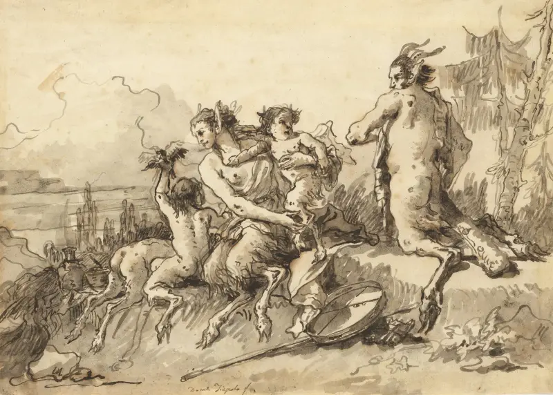 Satyrfamilie in wilder Landschaft von Giovanni Domenico Tiepolo