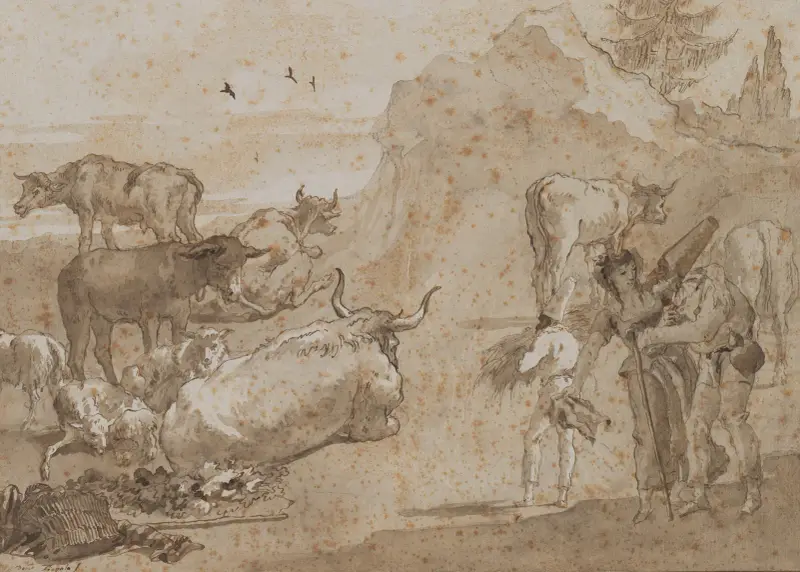 Schafe und Kühe von Giovanni Domenico Tiepolo