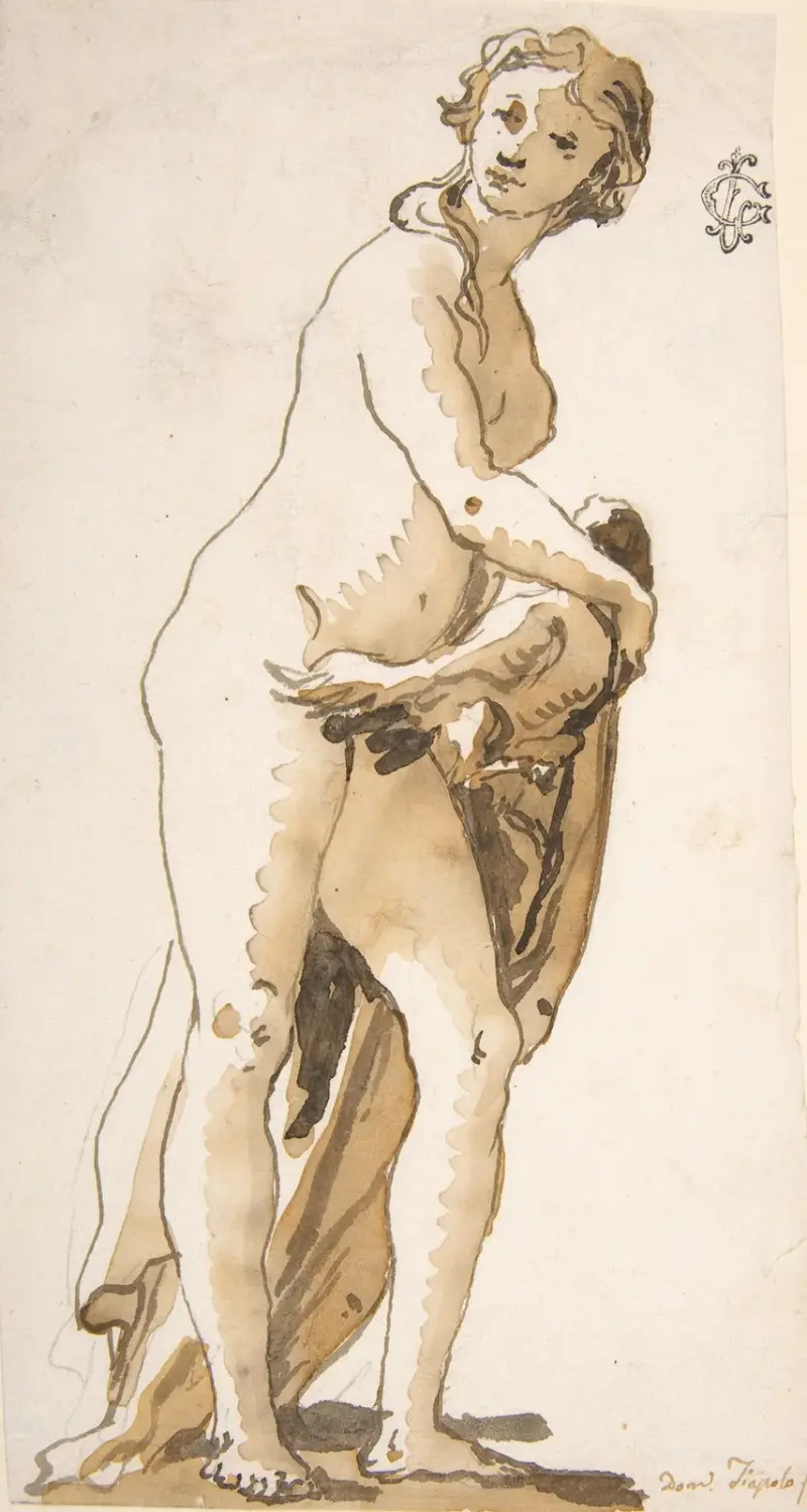 Studie av en trädgårdsskulptur; Leda av Giovanni Domenico Tiepolo