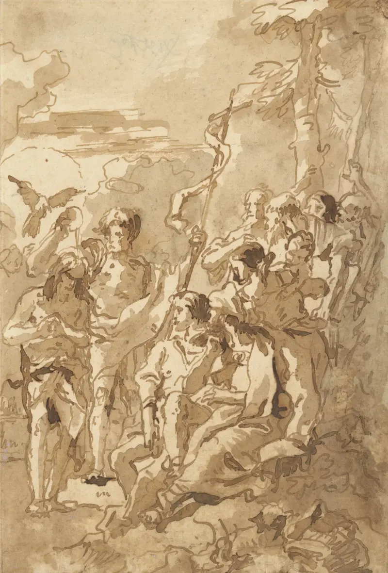 Kristi dop (med en kvinna som håller ett barn bland åskådarna till höger) av Giovanni Domenico Tiepolo