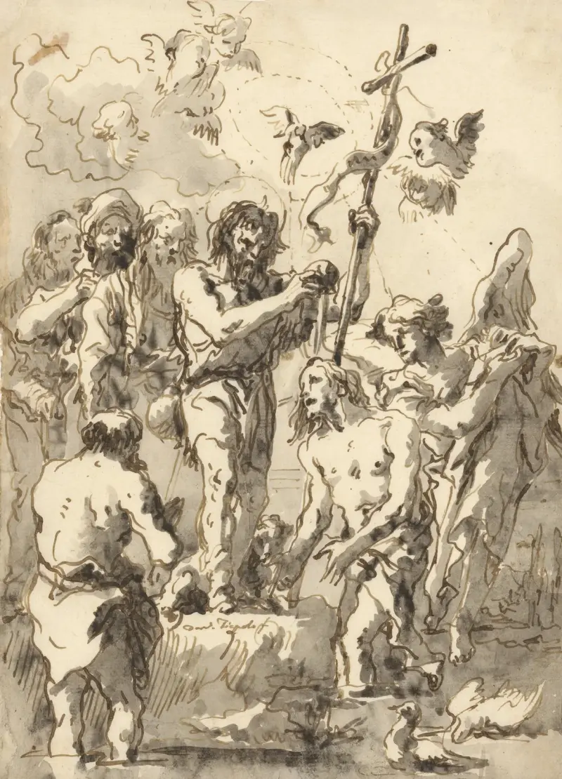 Kristi dop (med två ankor i vattnet nedre till höger) av Giovanni Domenico Tiepolo