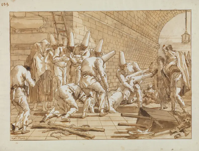Punchinellos begravning av Giovanni Domenico Tiepolo